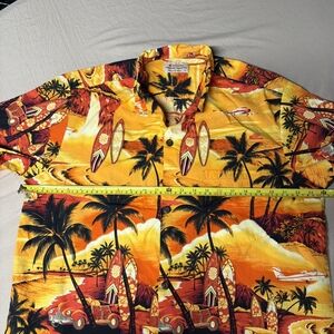 Royal Creations Orange Hawaiian Surf Print Camp Shirt